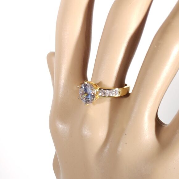 Simulated White Diamond Ring in a Goldtone Ring Size 8 - Picture 7 of 9